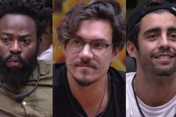 Montagem de fotos com Douglas, Eliezer e Pedro Scooby no Paredão do BBB 22