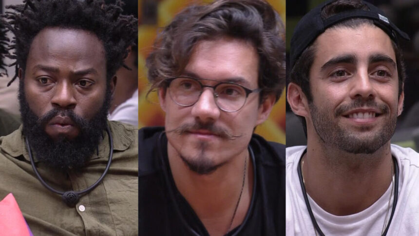 Montagem de fotos com Douglas, Eliezer e Pedro Scooby no Paredão do BBB 22