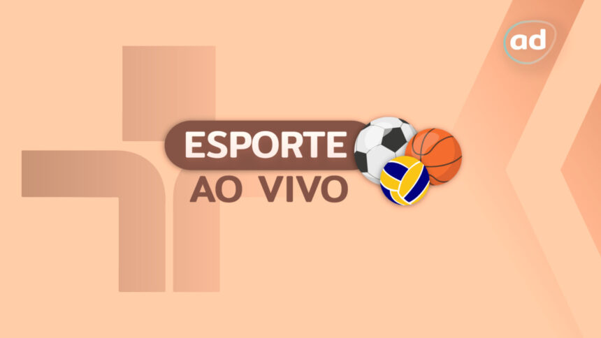 Arte gráfica do esporte ao vivo com o logo da TV cultura, bola de futebol, basquete e vôlei