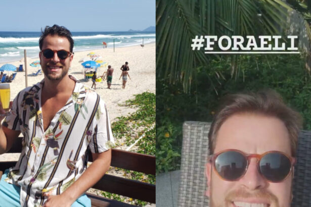 Montagem com fotos de Gustavo na Praia pedindo #ForaEli