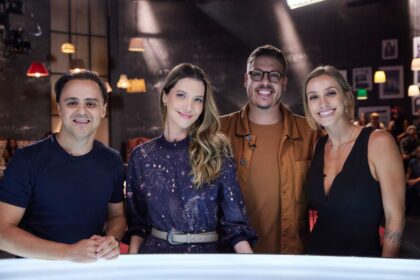 Felipe Massa, Nathalia Dill, Fábio Porchat e Fernanda Colombo sorrindo