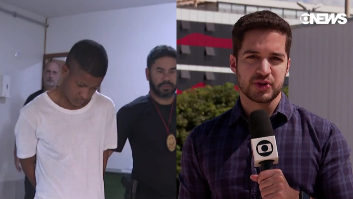 Montagem com suspeito de esfaquear o repórter Gabriel Luiz da TV Globo Brasília