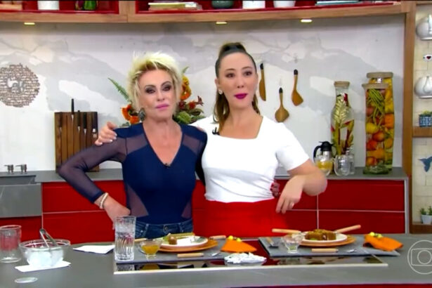 Ana Maria Braga e Ju Massaoka abraçadas nos estúdios do Mais Você, na cozinha do programa