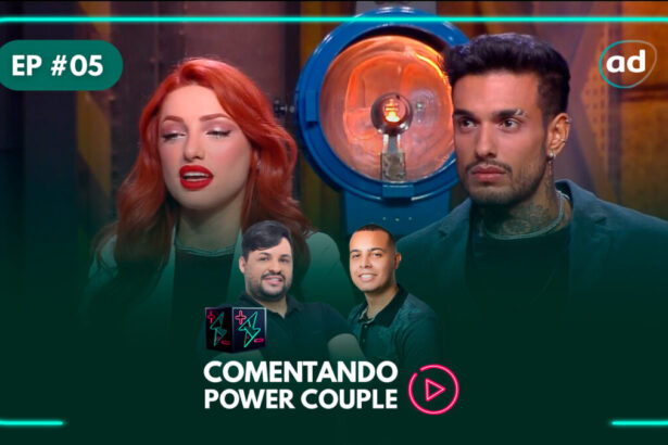 Brenda e Matheus na capa de divulgação do 5º episódio do podcast Comentando Power Couple