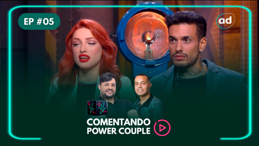 Brenda e Matheus na capa de divulgação do 5º episódio do podcast Comentando Power Couple