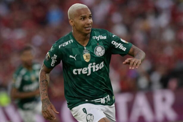 Deyverson comemorando gol com a camisa do Palmeiras