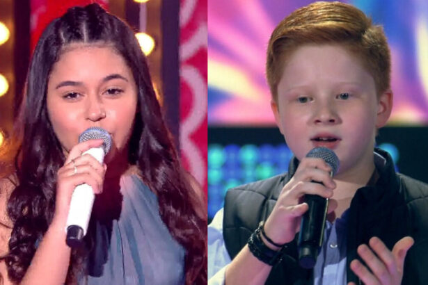 Eduarda Brasil e Gustavo Bardim se apresentando no The Voice Kids