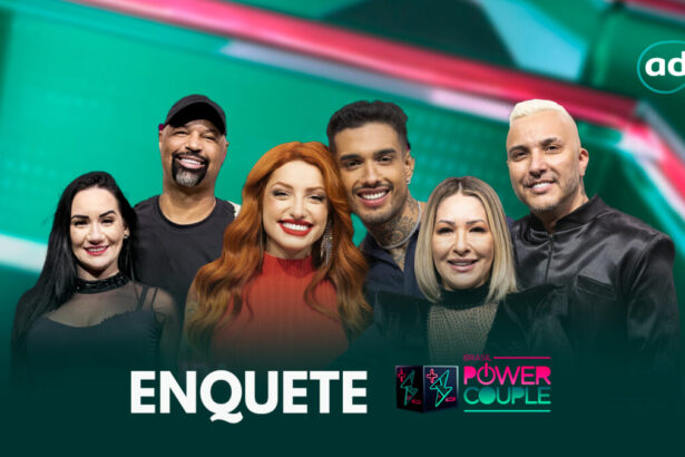 Arte de divulgação da 2ª DR do Power Couple Brasil com Erika e Dinei, Brenda e Matheus e Baronesa e Rogério