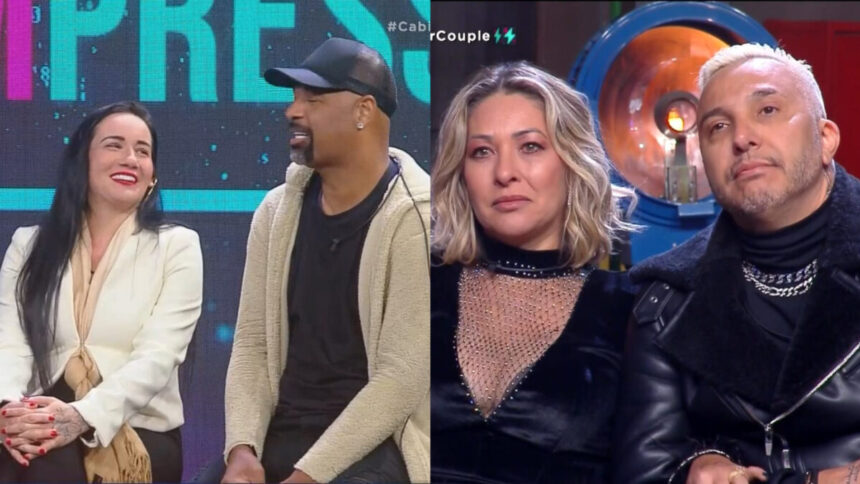 Montagem com Erika e Dinei na Cabine de Descompressão e Baronesa e Rogério no estúdio do Power Couple Brasil