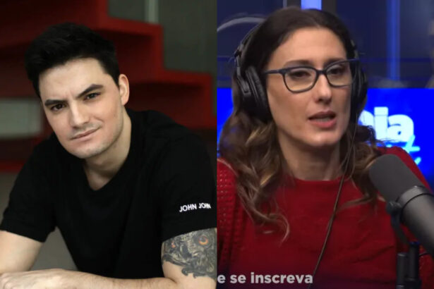 Montagem com Felipe Neto e Paola Carosella concedendo entrevista ao podcast Diacast