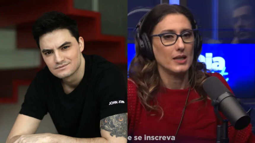 Montagem com Felipe Neto e Paola Carosella concedendo entrevista ao podcast Diacast