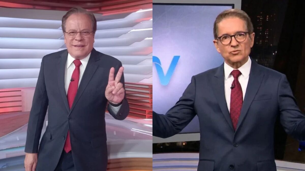 Montagem com Chico Pinheiro no estúdio do Bom Dia Brasil e Carlos Tramontina no estúdio do SPTV