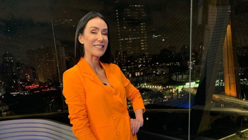 Michelle Barros no cenário do SPTV na TV Globo