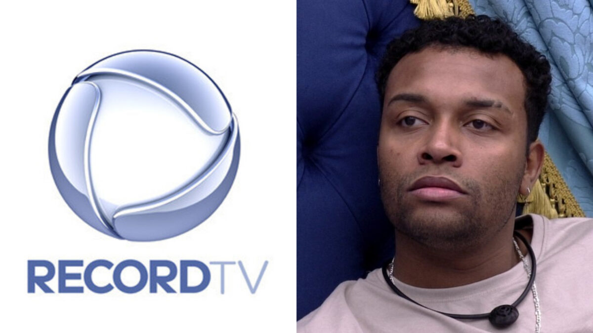 Montagem do logo da Record TV ao lado de Nego di no BBB 21
