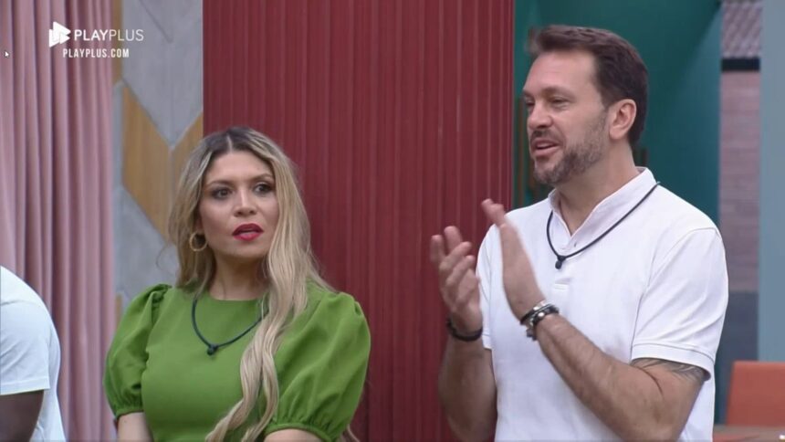 Adryana surpresa e Albert batendo palma com a decisão de Luana e Hadad na distribuição dos quartos no Power Couple Brasil 6