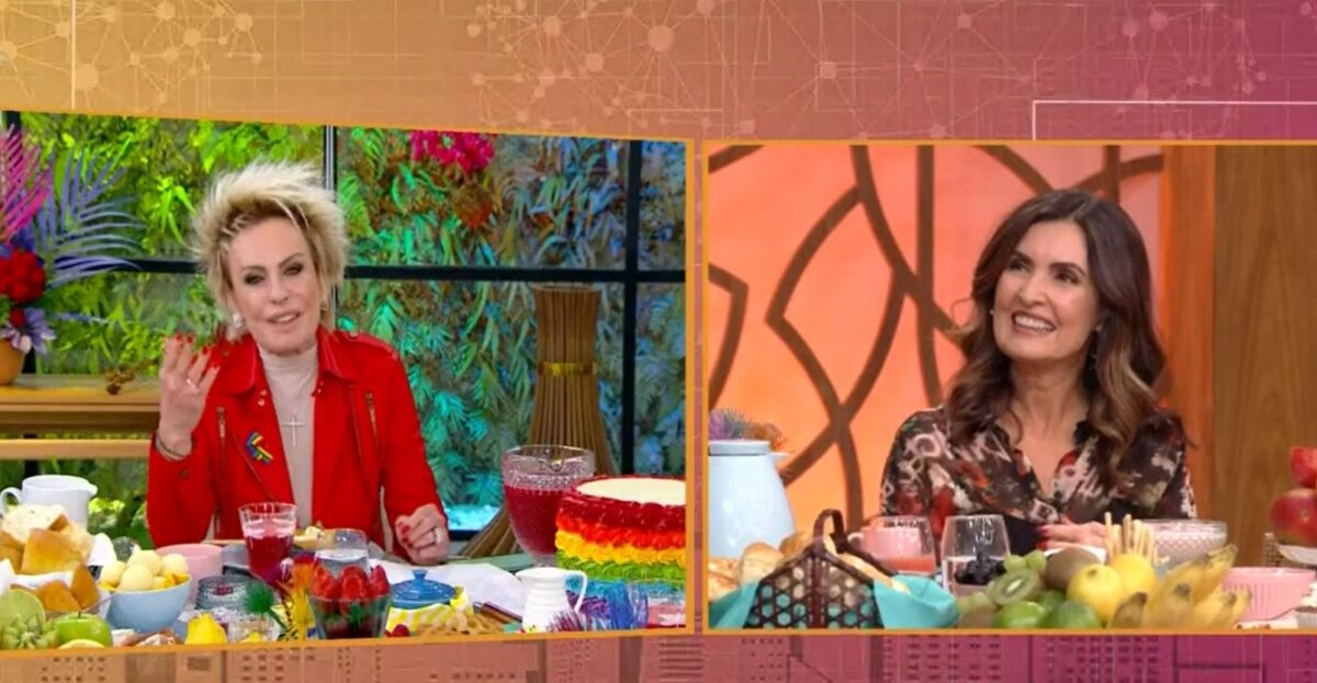 Ana Maria Braga e Fátima Bernardes dividindo tela no programa Encontro, durante o café da manhã surpresa
