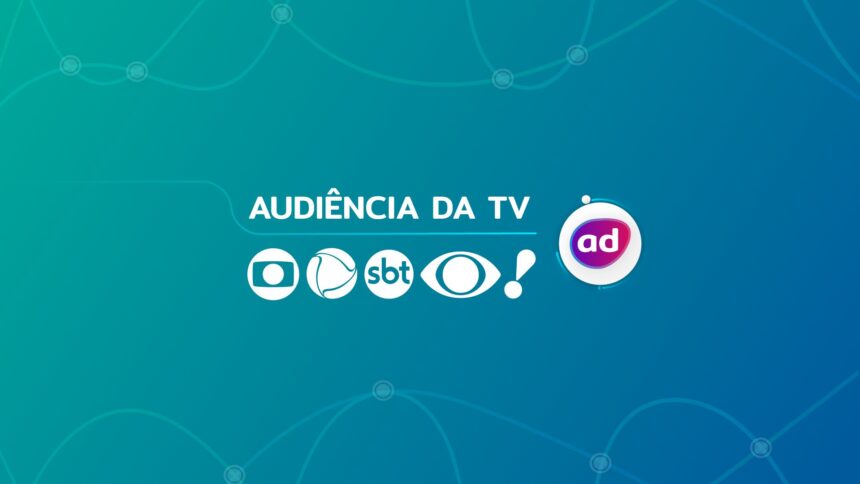 Logo das emissoras TV Globo, Record TV, SBT, Band e RedeTV na arte de divulgação dos dados de audiência da TV, os consolidados, junto ao logo do Portal Alta Definição