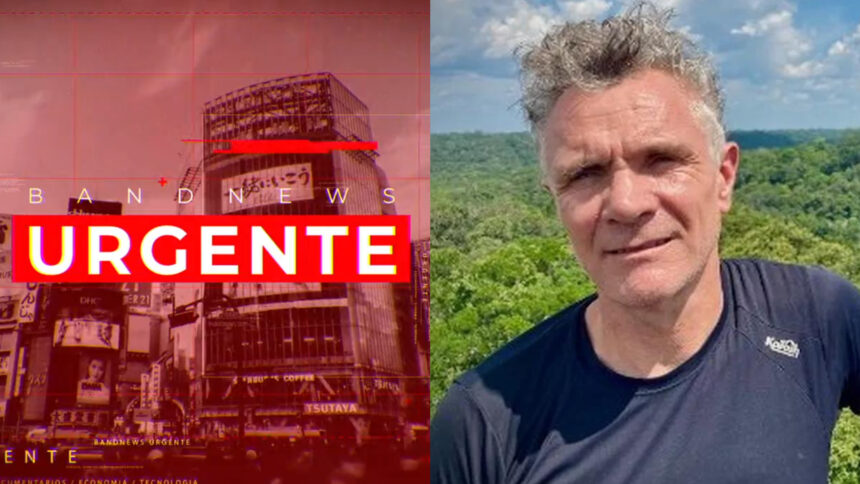 Logo de urgente da BandNews TV em montagem com Dom Phillips