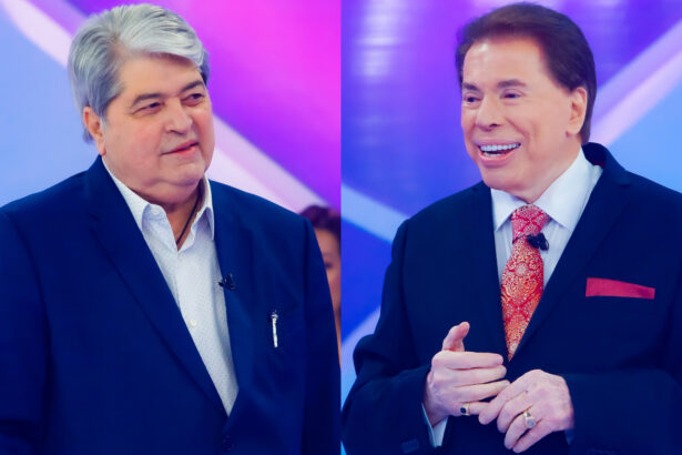 Datena e Silvio Santos em uma montagem, durante a participação no quadro Jogo das 3 Pistas