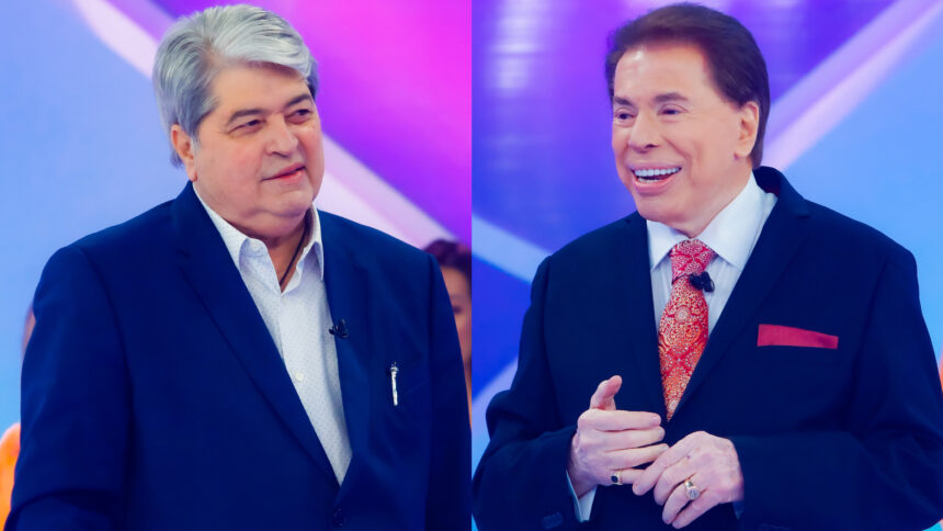 Datena e Silvio Santos em uma montagem, durante a participação no quadro Jogo das 3 Pistas