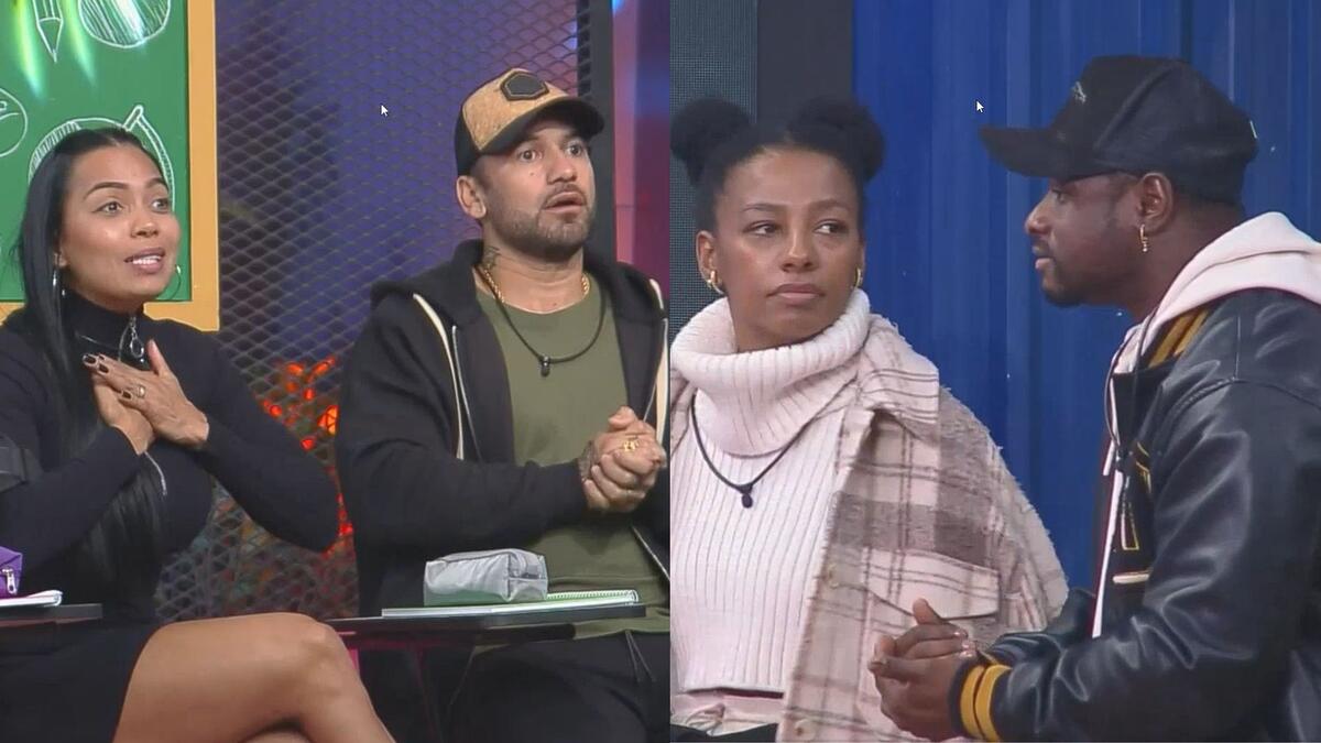 Eliza e Hadballa discutindo com Michele e Passa no Quebra-Power do Power Couple Brasil 6