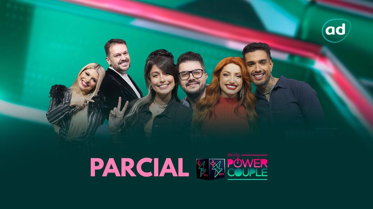 Enquete Power Couple. Na imagem os casais Adryana e Albert, Anne e Pe Lanza e Brenda e Matheus.