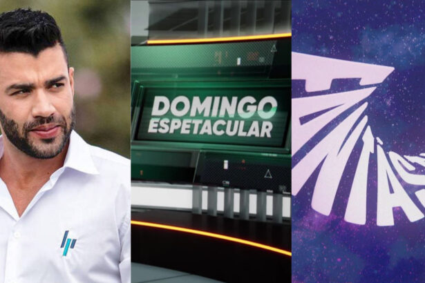 Montagem com Gusttavo Lima e os logos do Domingo Espetacular e do Fantástico