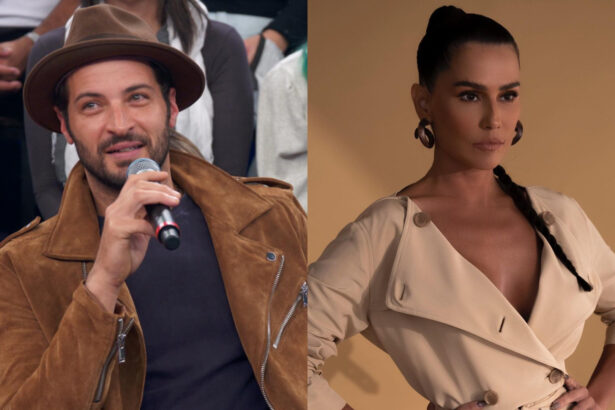 Montagem comLeandro Lima nos estúdios da TV Globo e Deborah Secco nos bastidores do Domingão