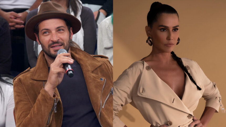 Montagem comLeandro Lima nos estúdios da TV Globo e Deborah Secco nos bastidores do Domingão