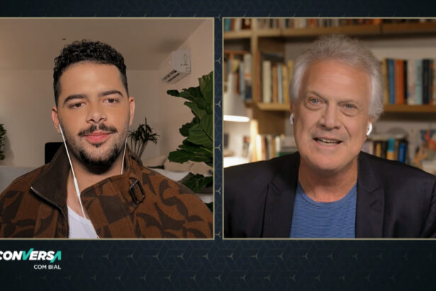 Pedro Sampaio e Pedro Bial em trecho do Conversa com Bial, gravado via videoconferencia