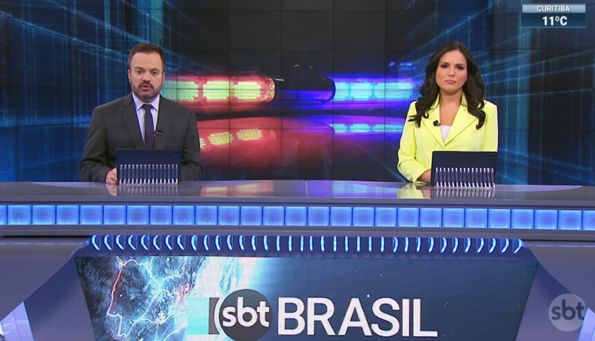 Marcelo Torres e Márcia Dutra na bancada do SBT Brasil