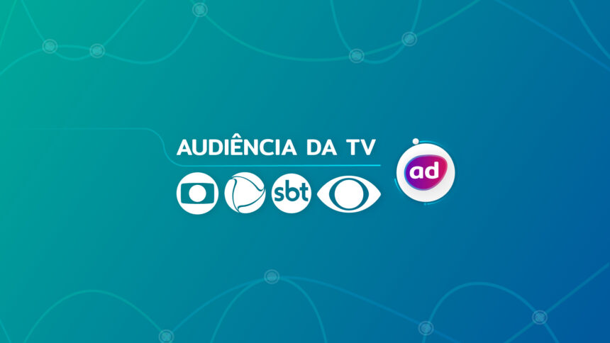 Logo das emissoras TV Globo, Record TV, SBT, Band e RedeTV na arte de divulgação dos dados de audiência da TV, os consolidados, junto ao logo do Portal Alta Definição