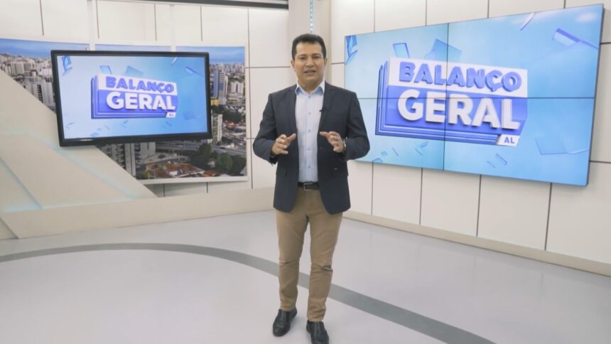 Douglas Lopes no centro do cenário do Balanço Geral AL na TV Pajuçara