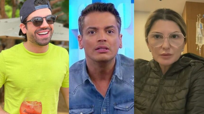 Montagem com Matheus Baldi, Leo Dias e Antonia Fontenelle em reportagem do Fantástico sobre Klara Castnho