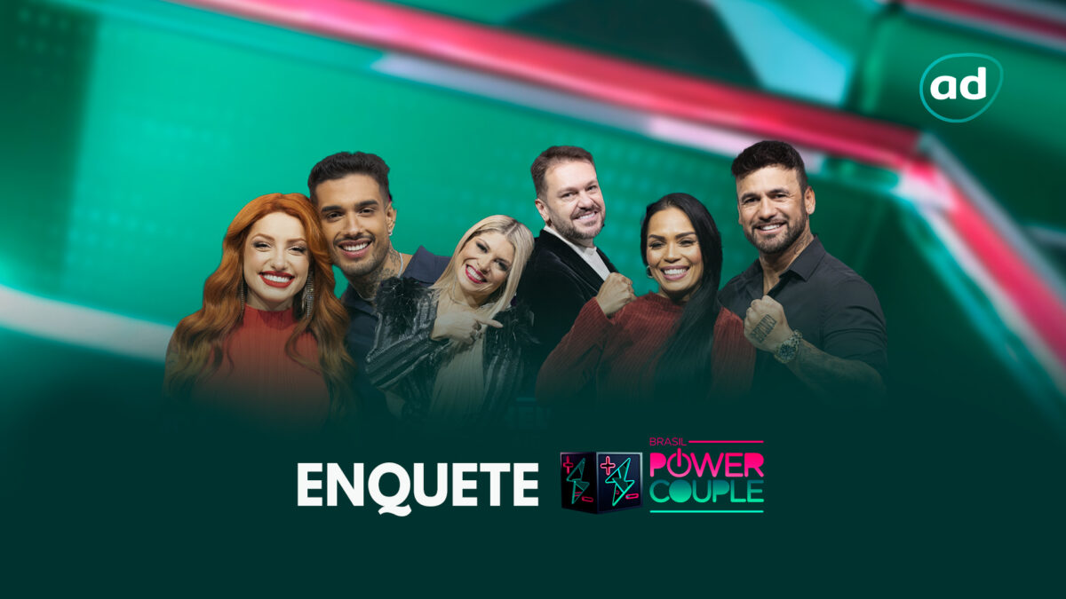 Brenda e Matheus, Adryana e Albert e Eliza e Hadballa na arte da enquete da 9ª DR do Power Couple