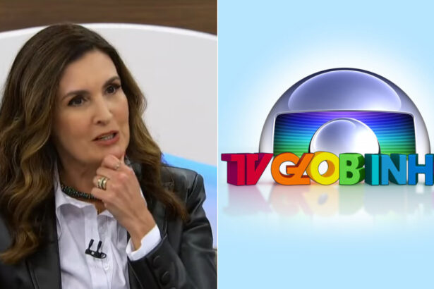 Fátima Bernardes e o logo da TV Globinho em uma montagem