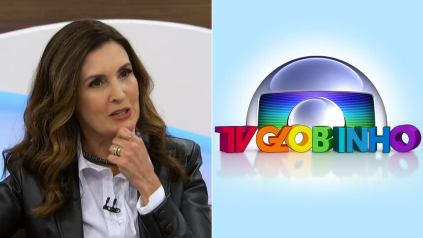 Fátima Bernardes e o logo da TV Globinho em uma montagem