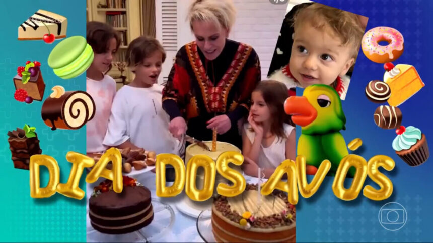 Montagem do Dia dos Avós feita por Ana Maria Braga, ao lado dos netos e do Louro Mané