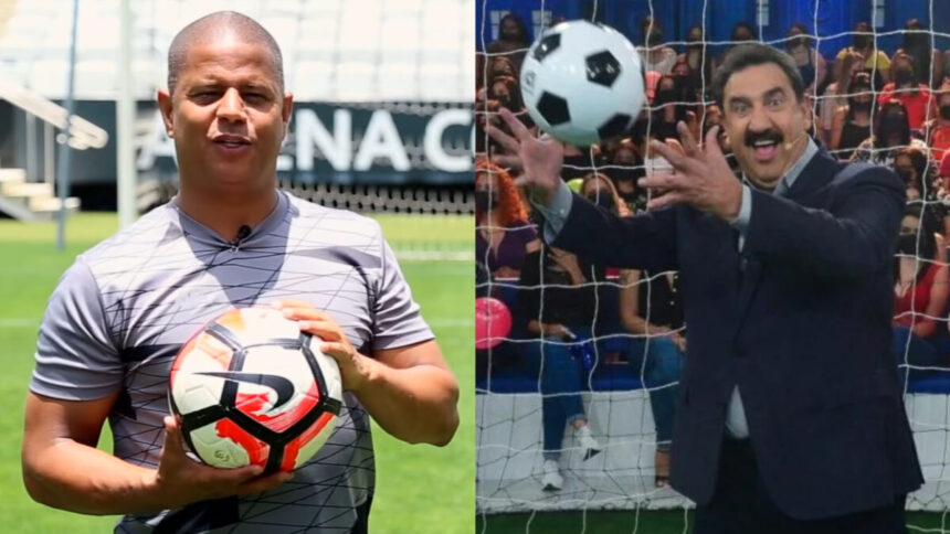 Marcelinho Carioca e Ratinho em uma montagem, ambos seguram uma bola nas mãos