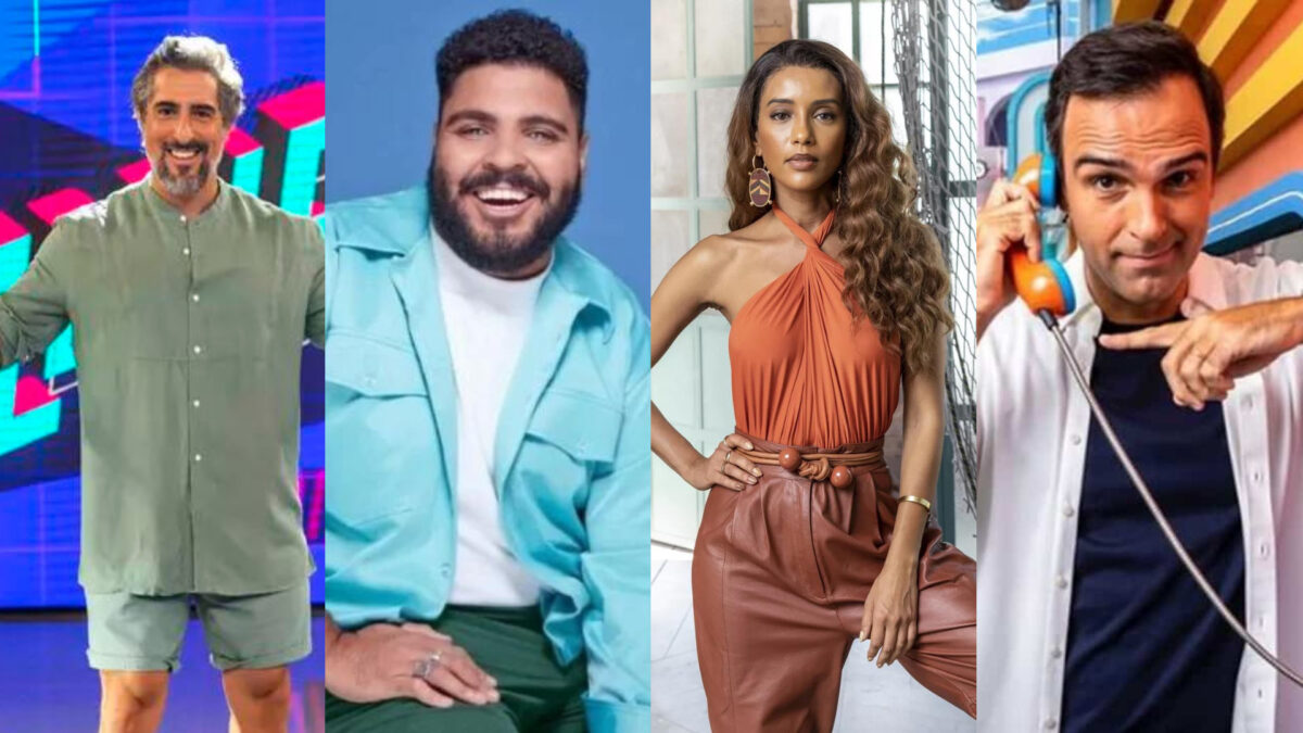 Marcos Mion, Taís Araujo, Paulo Vieira e Tadeu Schmidt em uma montagem