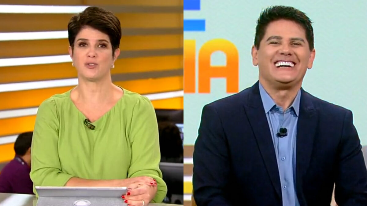 Mariana Godoy (Fala Brasil) e César Filho (Hoje em Dia) em uma montagem