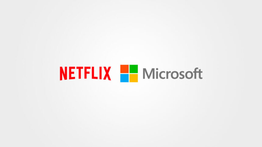 Arte de divulgação com logo da Netflix e Microsoft