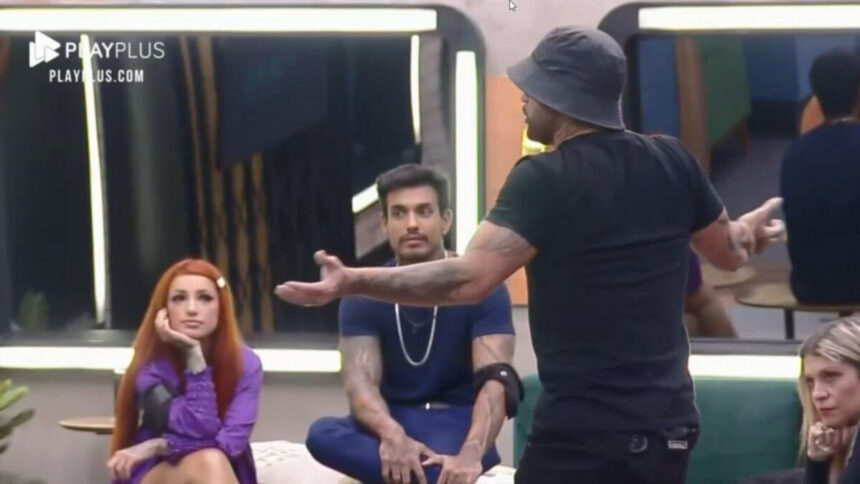 Hadballa de frente a Brenda e Matheus tentando se explicar sobre as acusações de Mussunzinho no Power Couple Brasil 6