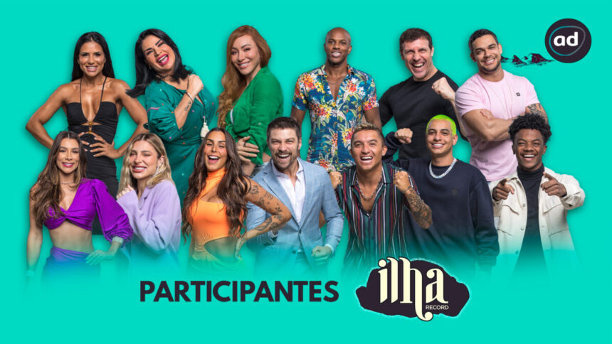 Arte de divulgação com os 13 participantes do Ilha Record 2