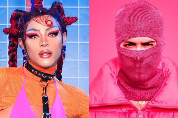 Pabllo Vittar caracterizada para gravação do clipe de Bandida. Zé Felipe encapuzado durante gravação do clipe de Bandido