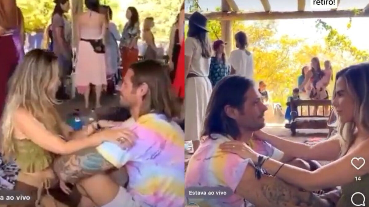 Wanessa Camargo e Dado Dolabella de frente um para o outro em um retiro espiritual