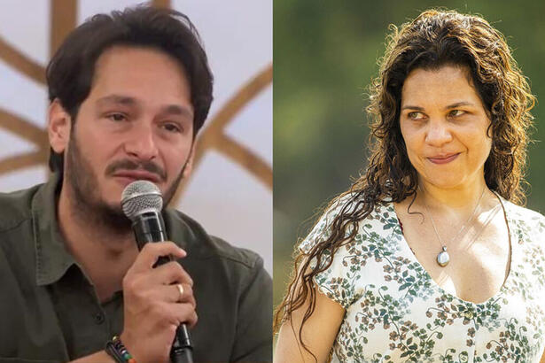 Bruno Luperi participando do Encontro, montagem com a personagem Maria Bruaca em Pantanal, interpretada pela atriz Isabel Teixeira