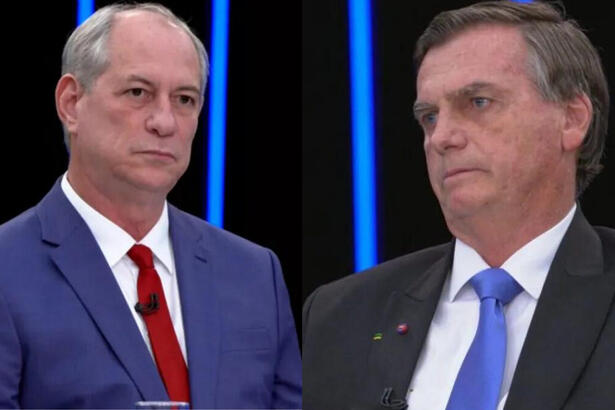 Ciro Gomes e Bolsonaro em uma montagem, ambos em trecho da sabatina no Jornal Nacional