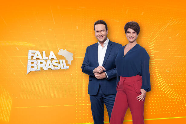 Arte de divulgação do Fala Brasil com Eduardo Ribeiro e Mariana Godoy