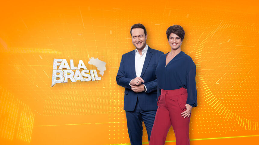 Arte de divulgação do Fala Brasil com Eduardo Ribeiro e Mariana Godoy